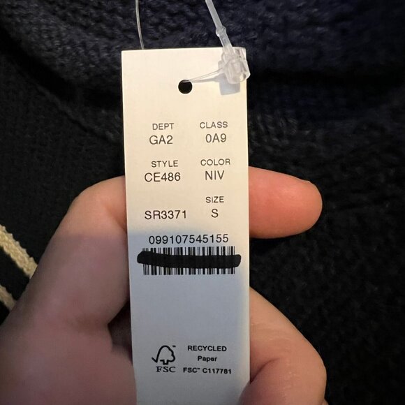 J.Crew $90 Heritage cotton Rollneck™ sweater in stripe Ivory Navy Size S CE486 - Picture 8 of 9